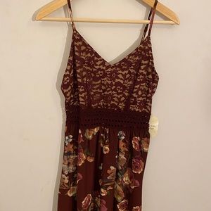 Altard State Lace Burgundy Floral Mini Dress